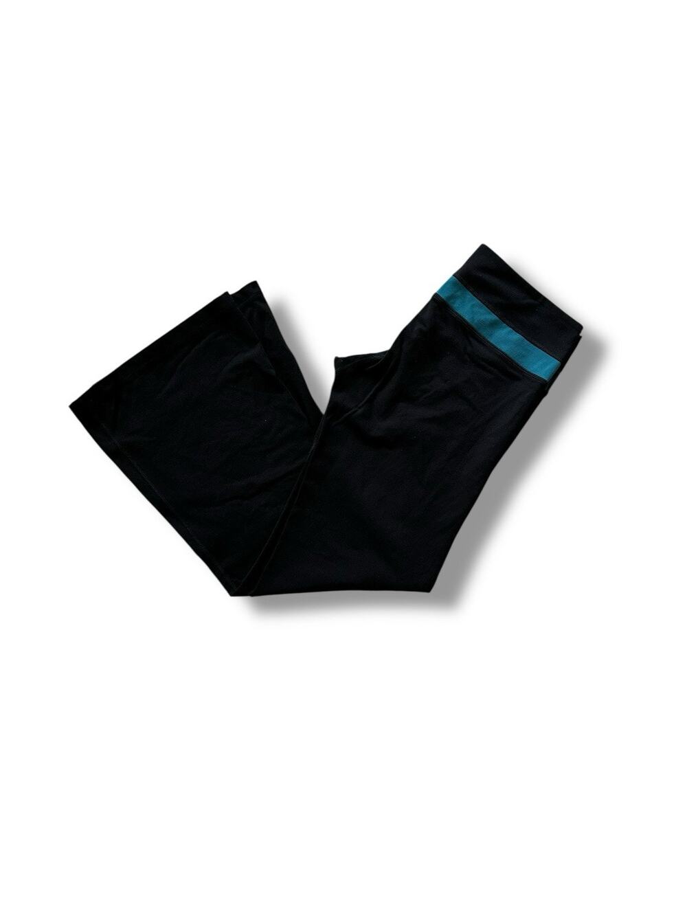 Lululemon Groove Flare Leg Pull-on Pants Black Blue Stripe Band Activewear ~14